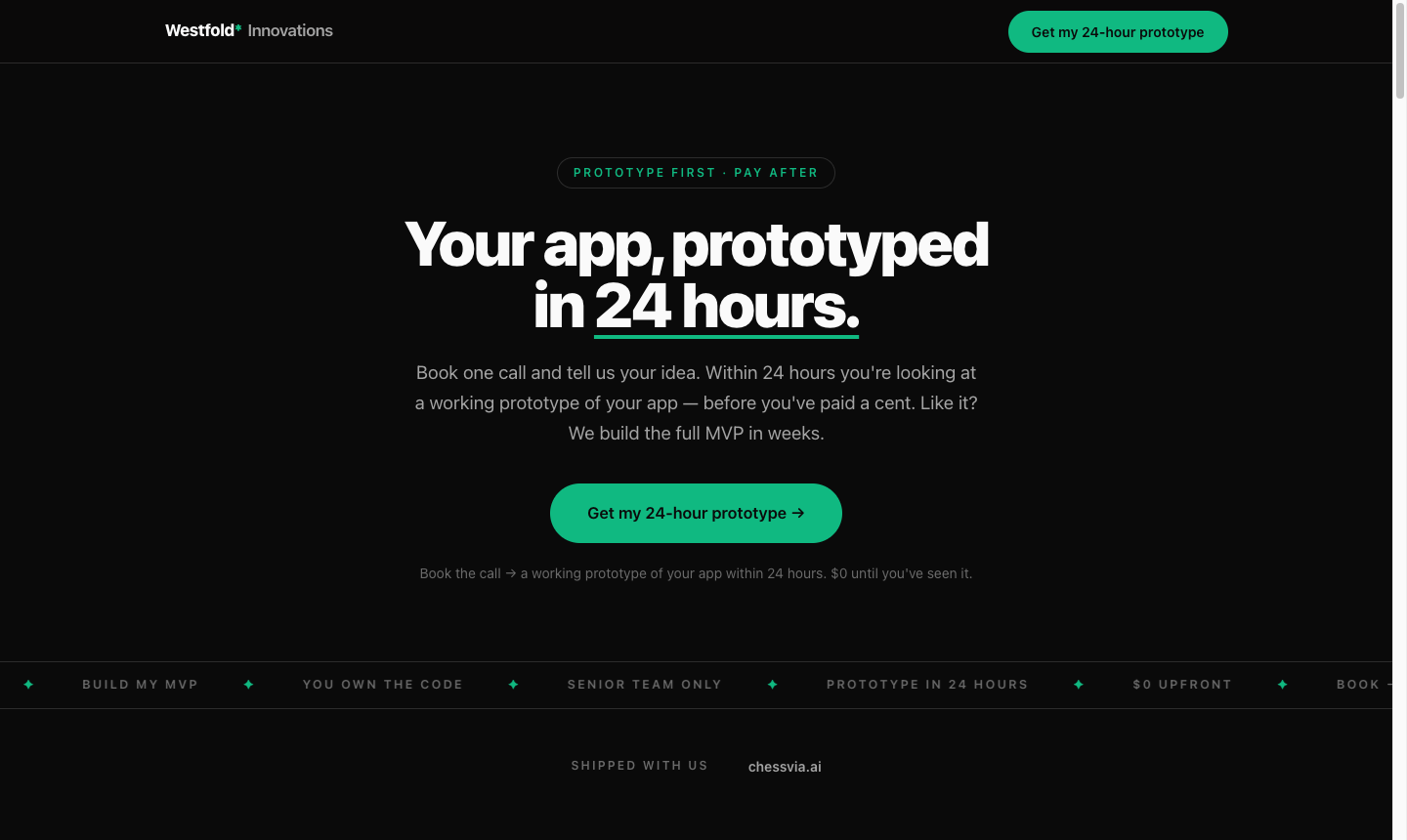 Desktop hero of the live landing page