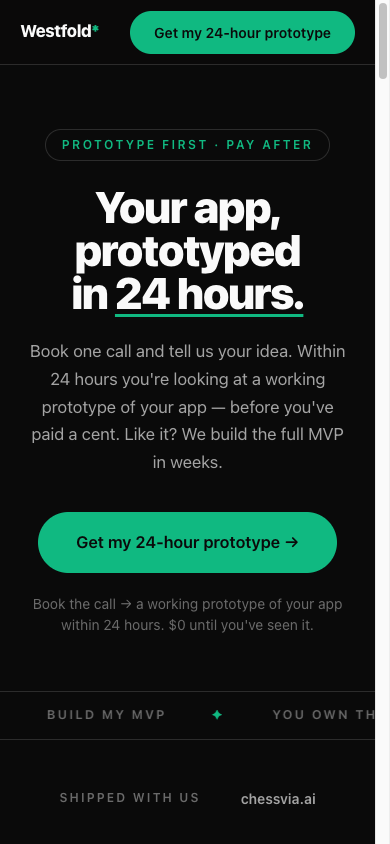 Mobile hero of the live landing page